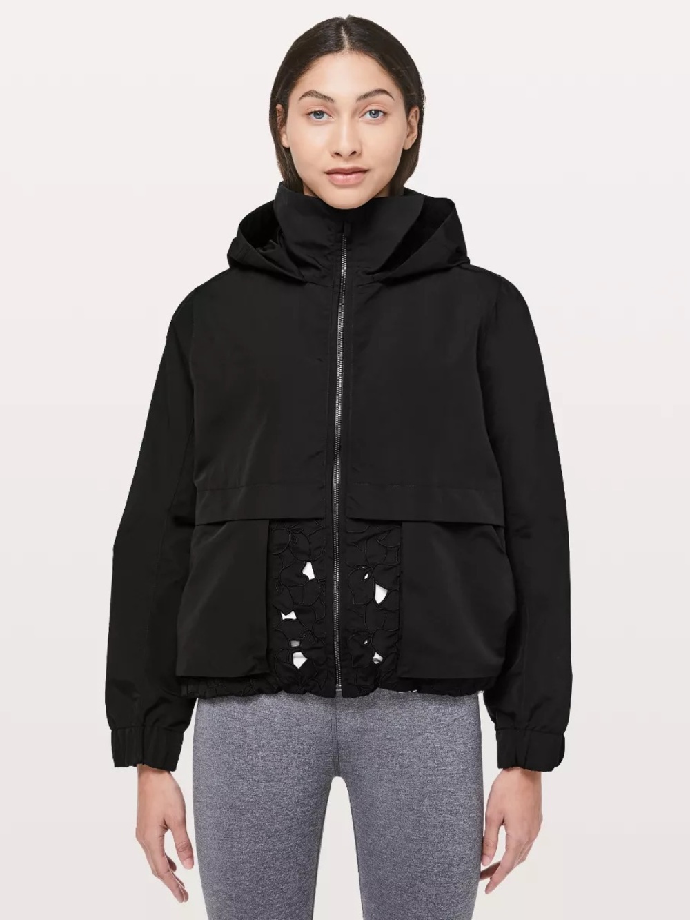 Lululemon black graced with lace full zip jacket hood water repellent women’s 4